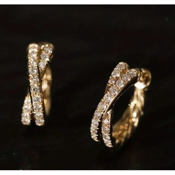 18k Gold Plated Sterling Silver Simulated Diamond Zircon Huggie Earrings - Picture 3 of 5